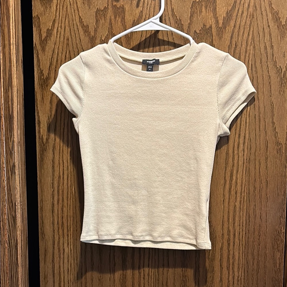 Express Cream Cuffed Sleeve Crop Tee